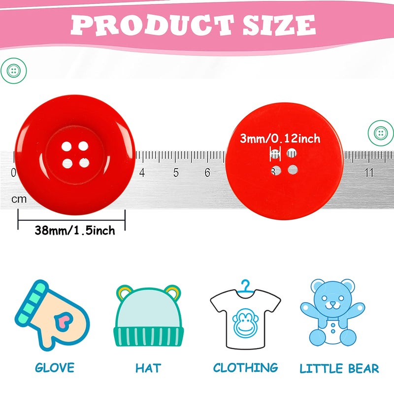 YAKA 50pcs 4 Holes Round Sewing Resin Buttons1.5inch/38mm in Bulk for Environmental Sewing Fasteners Scrapbooking DIY Sewing Tailor Crafts Coats Clothe Red - Image 2